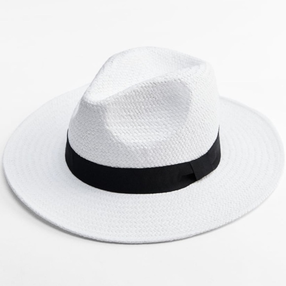 ZARA White Woven Hat with Contrasting Black Band S/M BNWT - Picture 1 of 4